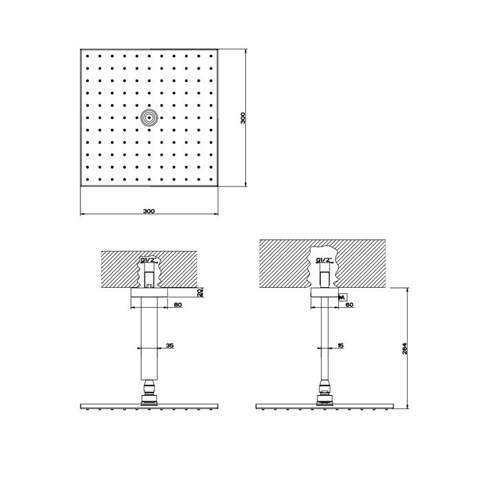 Gessi Rettangolo Верхний душ для потолочного крепления 300x300мм, цвет: черный