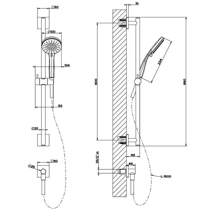 Gessi Emporio Emporio shower Штанга в комплекте с душевой лейкой на 3 позиции, шланг 1,50 м и вывод воды, цвет: Chrome
