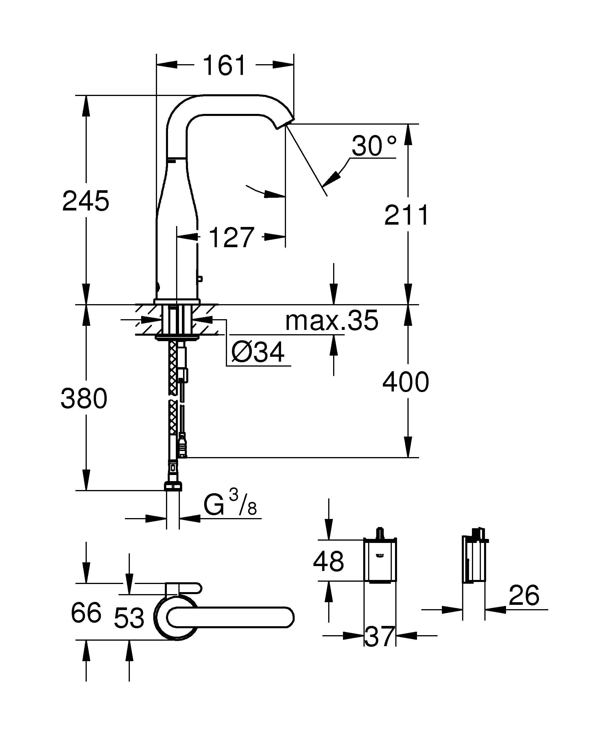 Смеситель инфракрасный для раковины GROHE Essence E, хром (36445000) Смеситель инфракрасный для раковины GROHE Essence E, хром (36445000)
