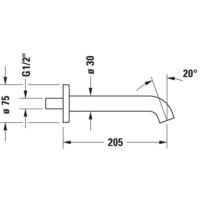 Duravit C.1 Излив для ванны 205мм, накладка-круг, цвет: хром