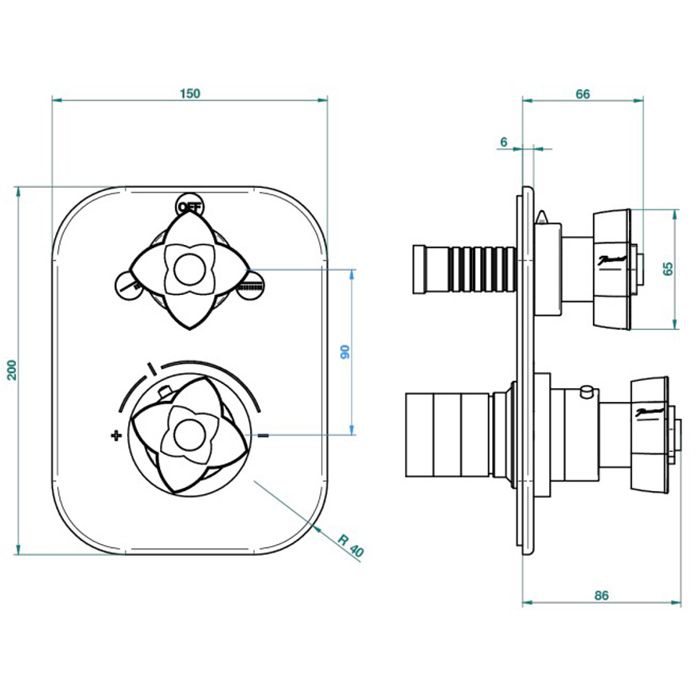 THG PETALE DE CRISTAL CLAIR LISERE DORE Смеситель для душа встраиваемый, термостатический, с переключателем на 2 полож, внешн часть, цвет полир золото