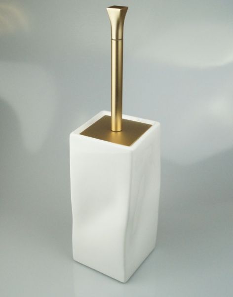 Stil Haus Prisma, напольный керамический ёрш, цвет матовое золото - белая керамика