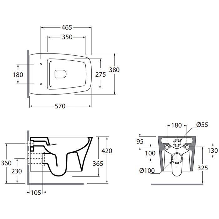 Azzurra Hera Унитаз подвесной безободковый 57х38х36,5 см, с крепежом, цвет белый