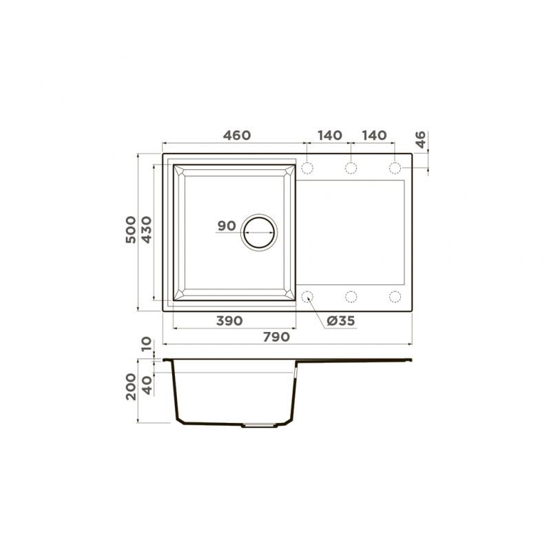 Мойка, OMOIKIRI, Sakaime, с крылом, ширина, мм-790, глубина, мм-500, высота, мм-240, тип установки-встраиваемый, отверстия для смесителя-6 промаркированных, с переливом, сифон и донный клапан в комплекте, материал-Tetogranit, крепления в комплекте, цвет-L