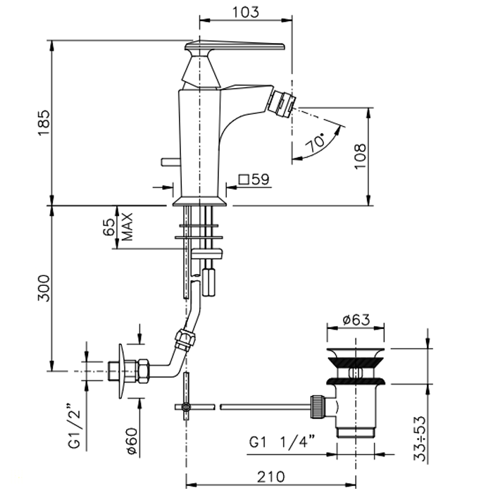 Nicolazz Vincent Смеситель для биде на 1 отверстие, с донным клапаном, цвет: хром