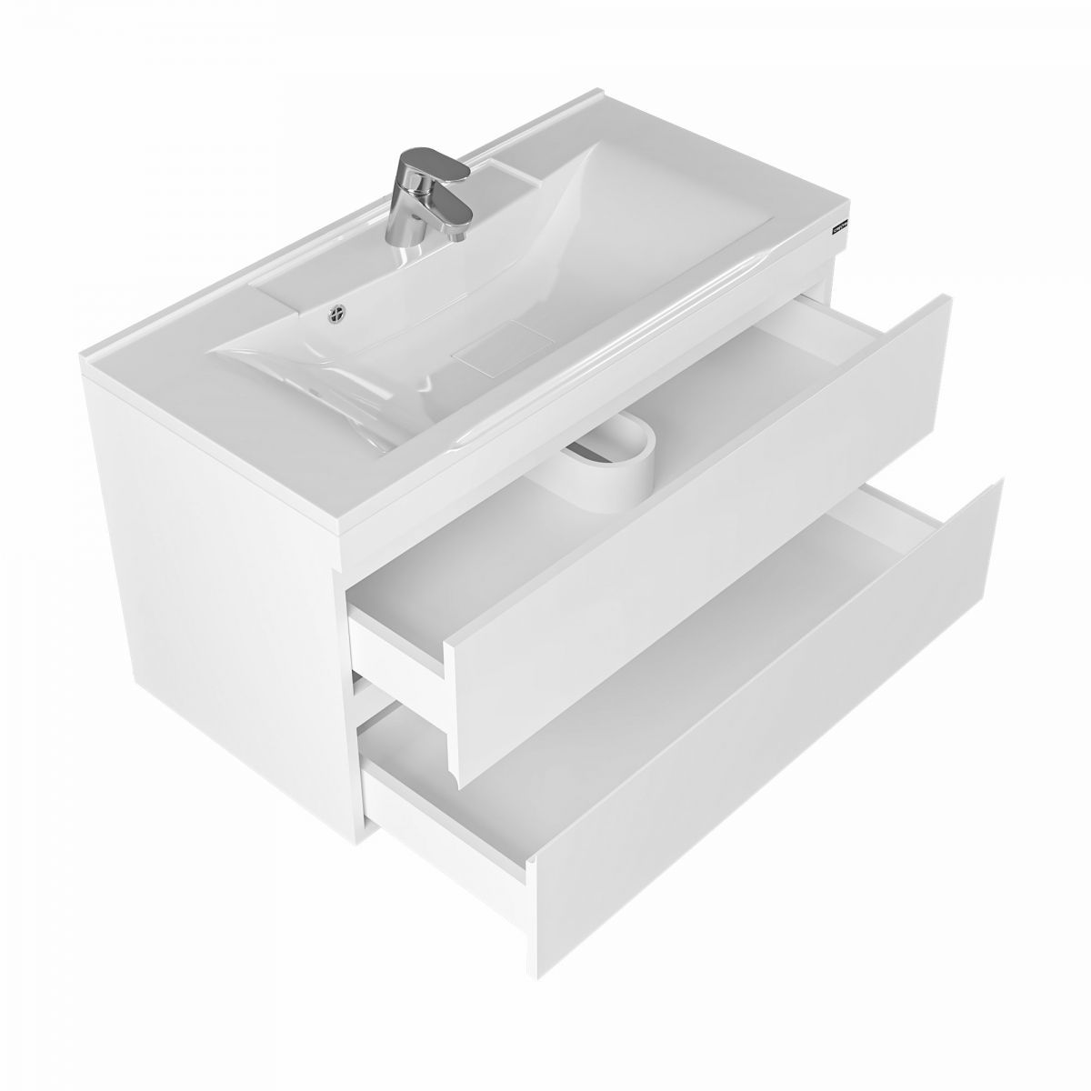 Тумба под раковину Санта Марс 90 см, 700253, 2 ящика, подвесная, белый ум. Elen 90 литой мрамор)