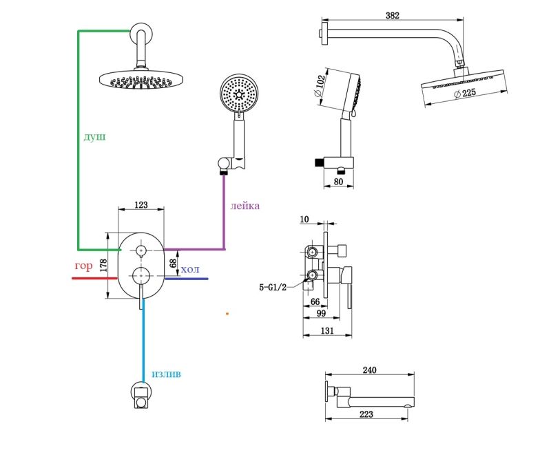Душевая система встраиваемая Bronze de Luxe SCANDI 14582BR, бронза, артикул 14582BR