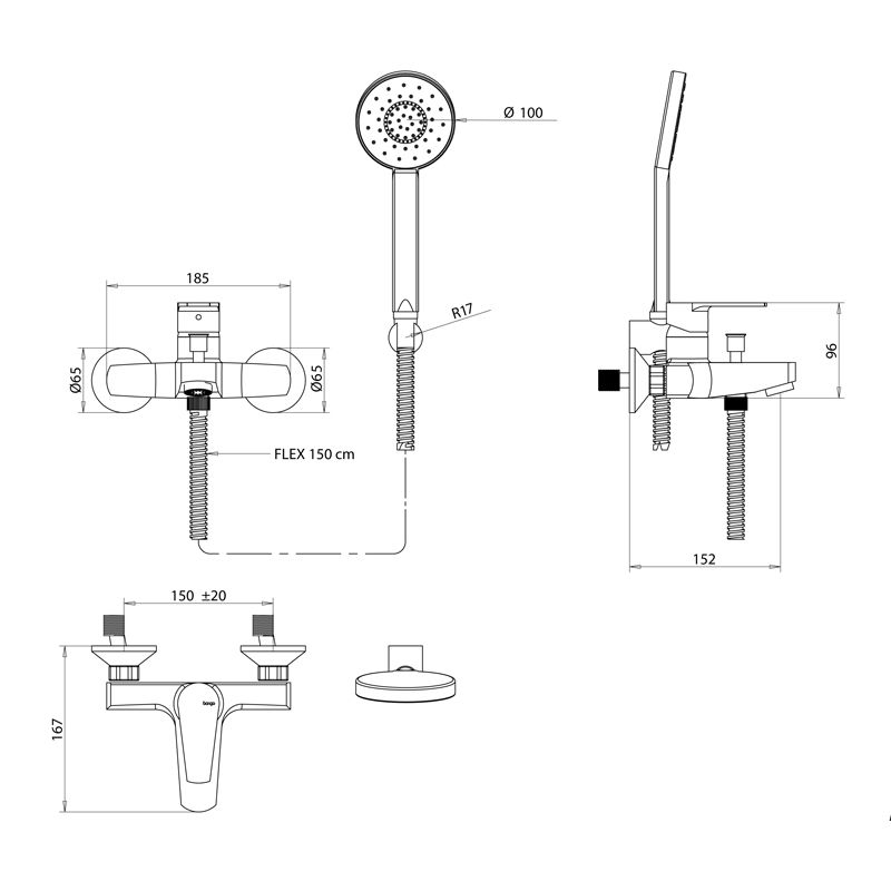 Bongio Pi7 Смеситель для ванны, цвет хром