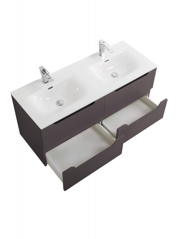 ETNA База под раковину подвесная с четырьмя выкатными ящиками для раковины с двумя чашами, Темно-Серый Матовый, 1200x455x500, ETNA-1200-4C-SO-2-GSO, артикул ETNA-1200-4C-SO-2-GSO