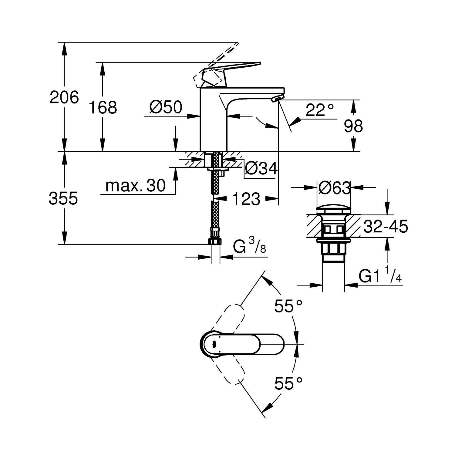 Смеситель для раковины GROHE Eurosmart Cosmopolitan с нажимным сливным гарнитуром, M-Size, хром (23926000) Смеситель для раковины GROHE Eurosmart Cosmopolitan с нажимным сливным гарнитуром, M-Size, хром (23926000)