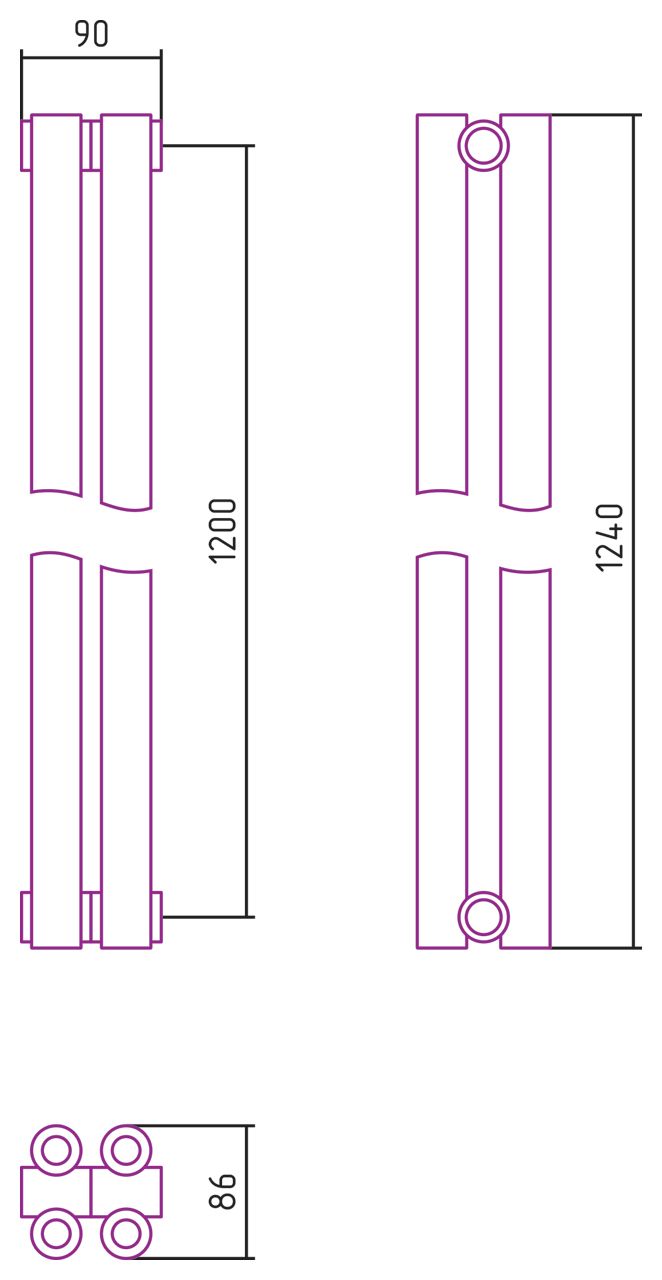 Отопительный радиатор ЭСТЕТ-00 н/ж 1200х90 / 2 сек (Без покрытия)