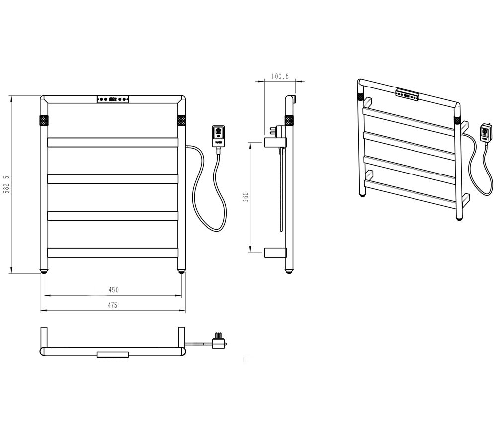 Полотенцесушитель электрический WONZON & WOGHAND KÖLN, Темный графит (WW-A6014-GM)