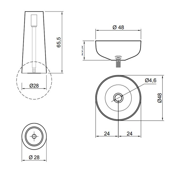 Antonio Lupi Albume Раковина накладная, круглая Ø48см, без отв. под смес, без перелива, с д/клапаном (хром), мат-л: Cristalmood,цвет: Ambra