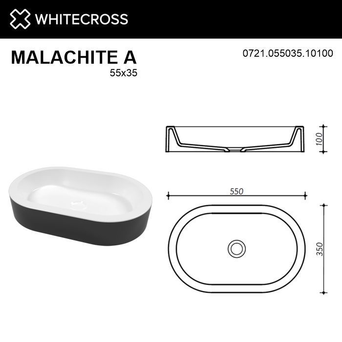 Умывальник WHITECROSS Malachite A 55x35 (черный/белый глянец) иск. Камень Умывальник WHITECROSS Malachite A 55x35 (черный/белый глянец) иск. Камень