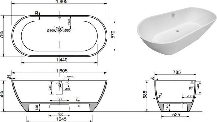 Ванна из искусственного мрамора Aquanet Family Stone 180х80 Ванна из искусственного мрамора Aquanet Family Stone 180х80