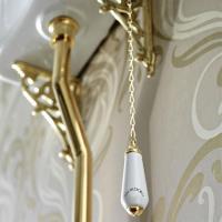 Sbordoni Механизм смыва для высокого бачка, ручка белая керамика, с цепью, цвет: бронза