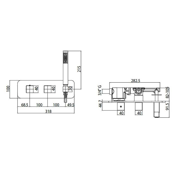 Bossini Cube Комплект: Термостат для душа, встраиваемый, с девиатором на 2 выхода, ручной душ с держателем, подключение на 3/4”, цвет: хром Bossini Cube Комплект: Термостат для душа, встраиваемый, с девиатором на 2 выхода, ручной душ с держателем, подключение на 3/4”, цвет: хром