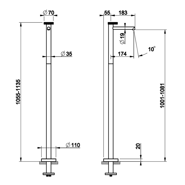 Gessi Anello Смеситель напольный для раковины ,излив 174 мм, внешняя часть,  цвет: хром