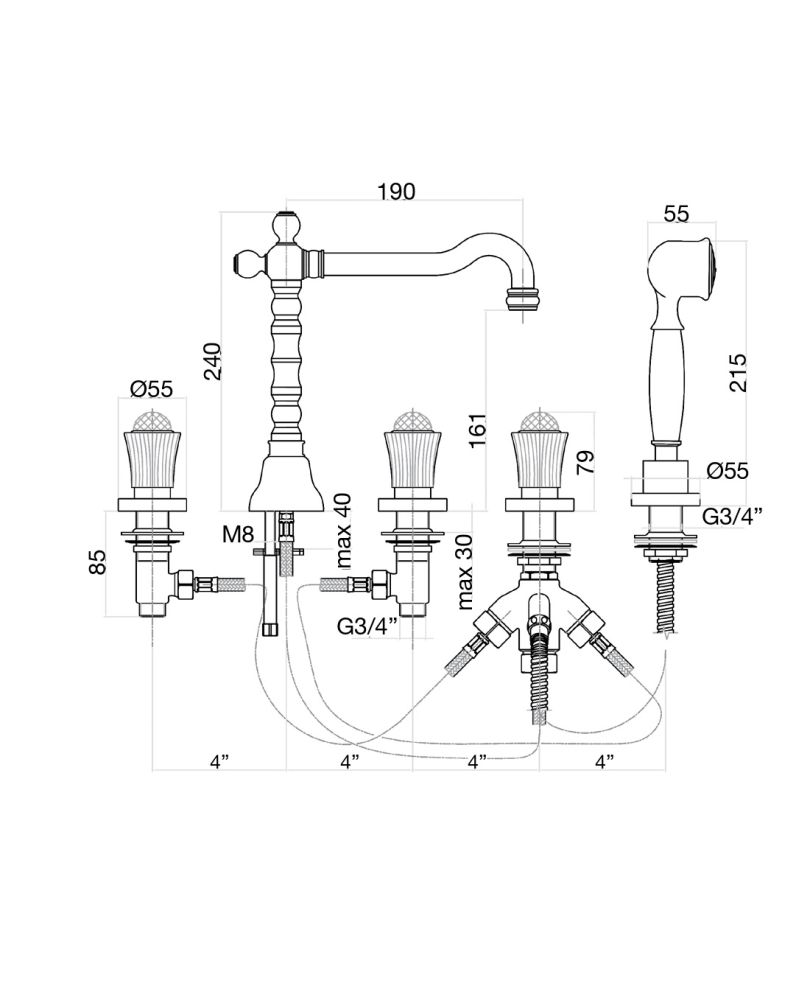 Смеситель на борт ванны Fiore VENERE SKY (SWAROVSKI®) 13CO0607, хром/золото, артикул 13CO0607
