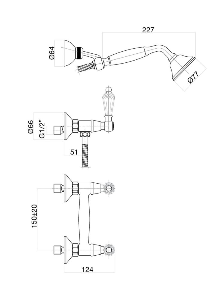 Смеситель для душа Fiore GIOIELLI (SWAROVSKI®) 08OO0602, золото, артикул 08OO0602