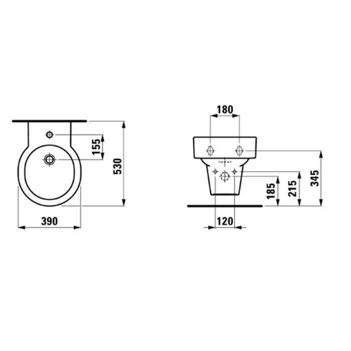 Биде, Laufen, Val, тип установки-подвесной, ширина, мм-390, глубина, мм-530, высота, мм-430, отверстия для смесителя-1, цвет-белый