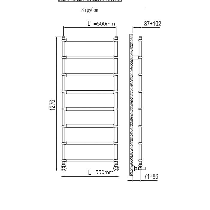 Irsap BELLA п/сушитель (8тр) водяной для систем ГВС, 550хh1200мм (межосевое 500мм), с вентилями и комплектом для монтажа KITCOPTUEC6450, цвет:хром/хро Irsap BELLA п/сушитель (8тр) водяной для систем ГВС, 550хh1200мм (межосевое 500мм), с вентилями и комплектом для монтажа KITCOPTUEC6450, цвет:хром/хро