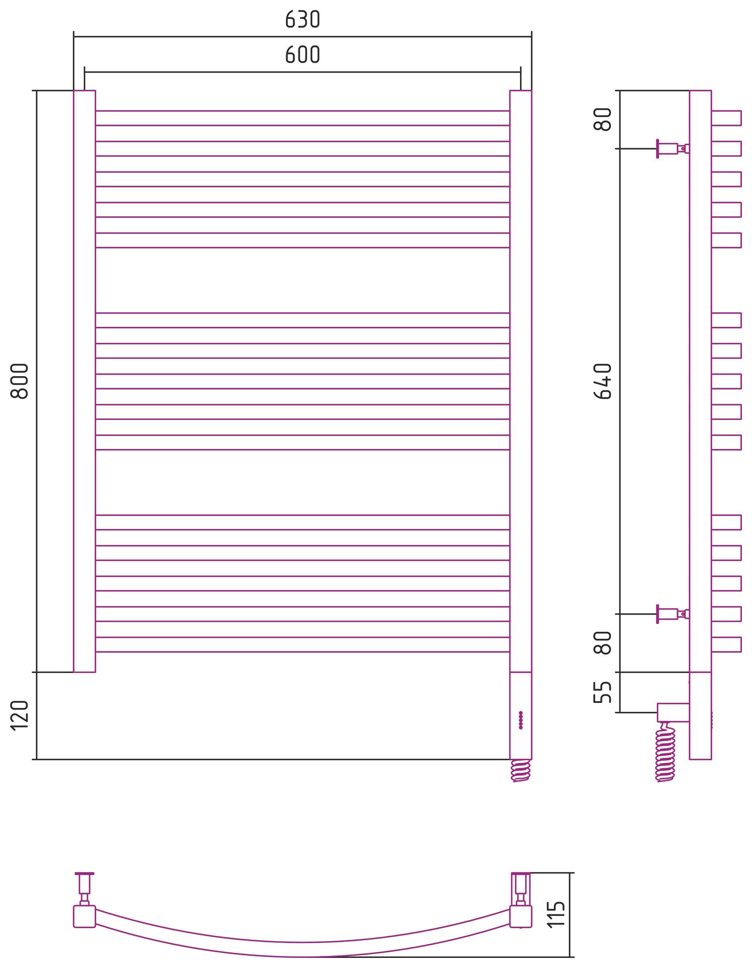 Полотенцесушитель электрический АРКУС 3.0 800х600 МЭМ правый (Без покрытия)