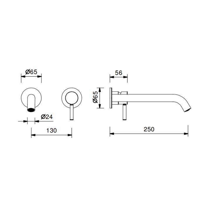 Fantini Nostromo Смеситель для раковины, встраиваемый, на 2 отв, без донного клапана, излив 250мм (наружняя часть), цвет: Matt British Gold PVD