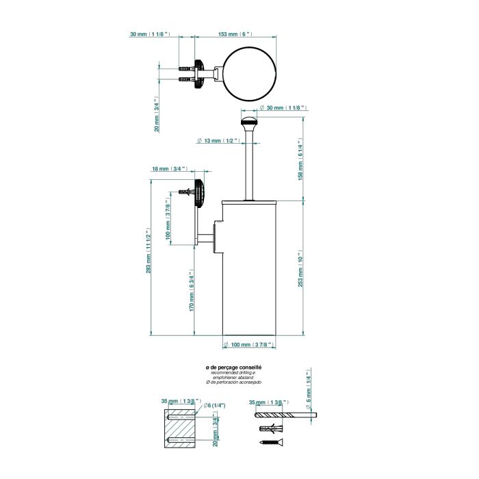 THG HIRONDELLES GOLD STAMPED Ершик для унитаза, подвесной, с крышкой, цвет хром