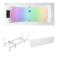 Комплект 5 в 1 Lavinia Boho Evan S4-3711020P, акриловая ванна 200x90 см, усиленный металлический каркас с монтажным набором, мягкий силиконовый подголовник, лицевой экран, хромотерапия