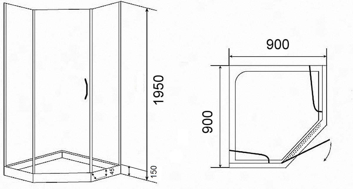 Уголок ZPE911T душевой PARLY с поддоном