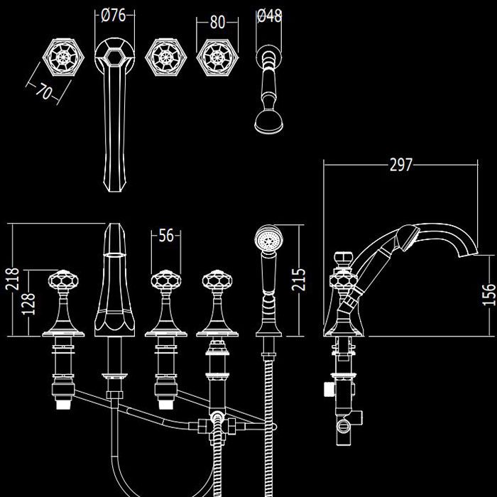 Devon&Devon Excelsior Gemstone Смеситель для установки на борт ванны с 5 отверстиями, переключателем и душем. Цвет: хром., артикул EXC-GM150CR