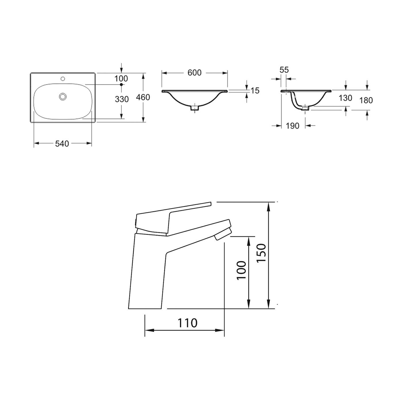 Комплект 2 в 1 Lavinia Boho Bathroom Sink 21510259, врезная фарфоровая раковина 60 см, смеситель