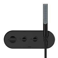 BOSSINI APICE Наружная часть термостатического смесителя из стены на 2 выхода, ручной душ,шланг Cromolux 150 см, цвет черный матовый BOSSINI APICE Наружная часть термостатического смесителя из стены на 2 выхода, ручной душ,шланг Cromolux 150 см, цвет черный матовый