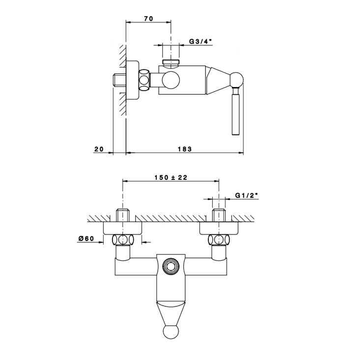Nicolazz Torre Смеситель для душа на 2 отверстия, вывод сверху 3/4", цвет: хром, артикул 3925CR