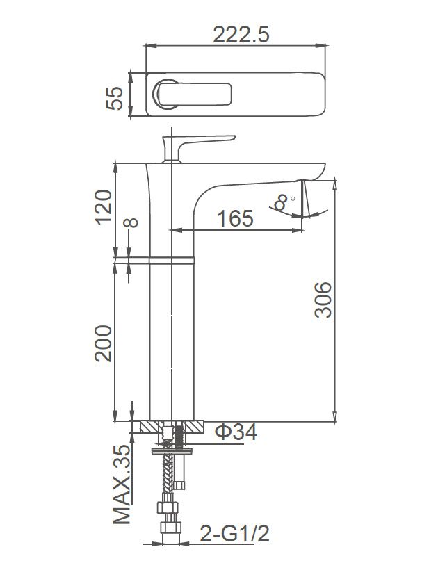 Смеситель для раковины высокий WONZON & WOGHAND SHARK, Хром (WW-481104-CR)
