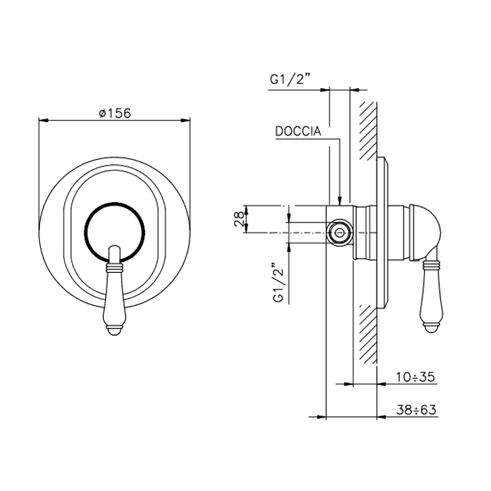 Nicolazzi Unico 4006, встраиваемая часть для душа, скрытый монтаж, подключение 1/2''(новый арт C4006)