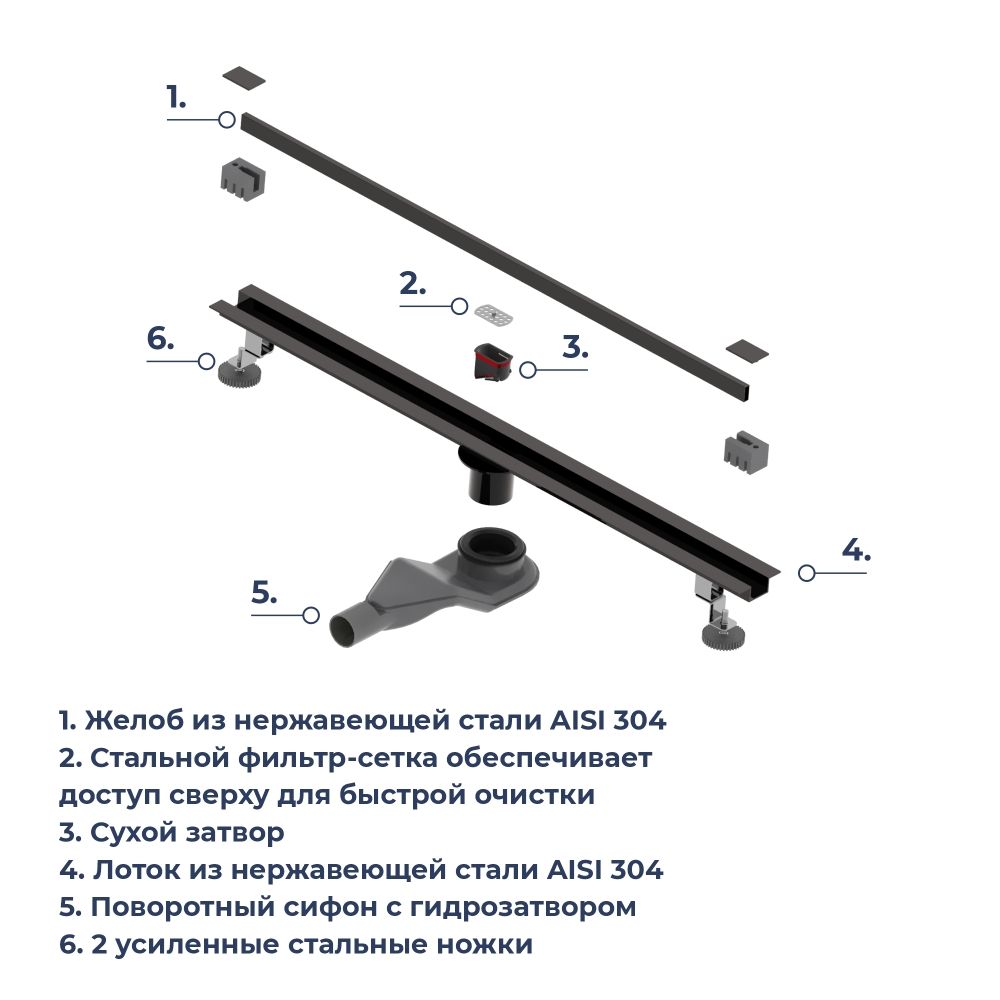 Душевой трап обрезной - SDR-50B - черный (800)