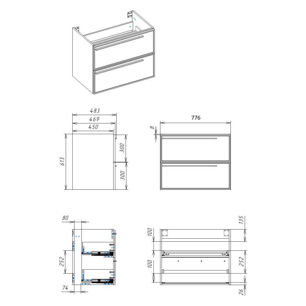 Тумба под раковину подвесная La Fenice Elba TWIN FNC-01-ELB-G-80-2, серо-зеленая, артикул FNC-01-ELB-G-80-2