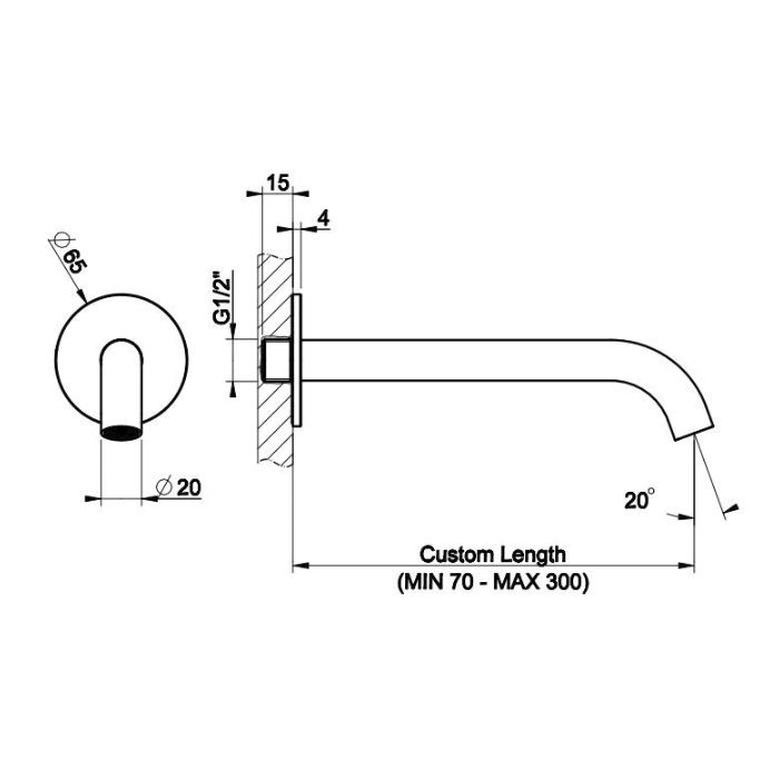GESSI Flessa Излив настенный 250 мм, цвет Steel Brushed