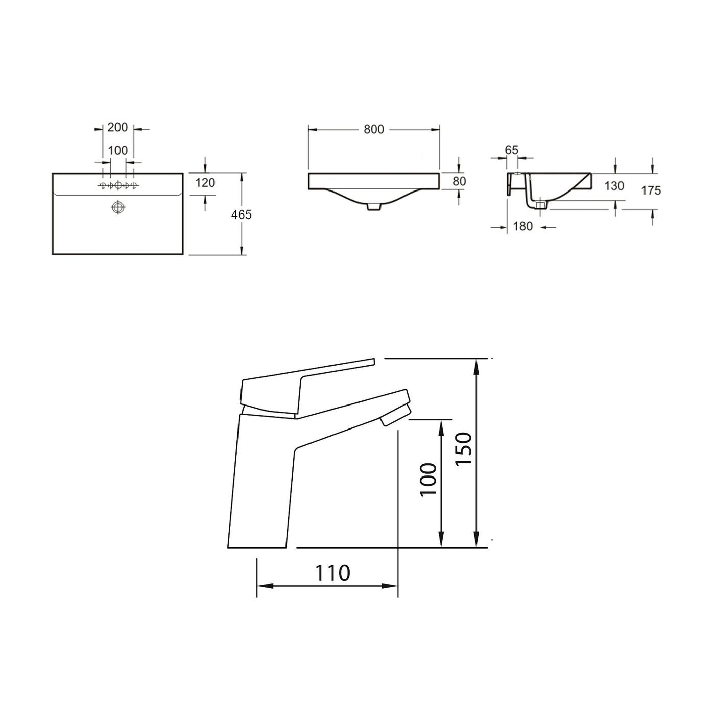 Комплект 2 в 1 Lavinia Boho Bathroom Sink 21510277, врезная фарфоровая раковина 80 см, смеситель
