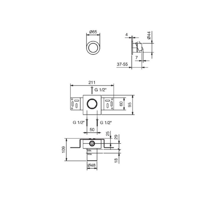 FANTINI AA/27 Встраиваемый смеситель для душа на 1 источник, Матовая натуральная сталь(без внутренней части)