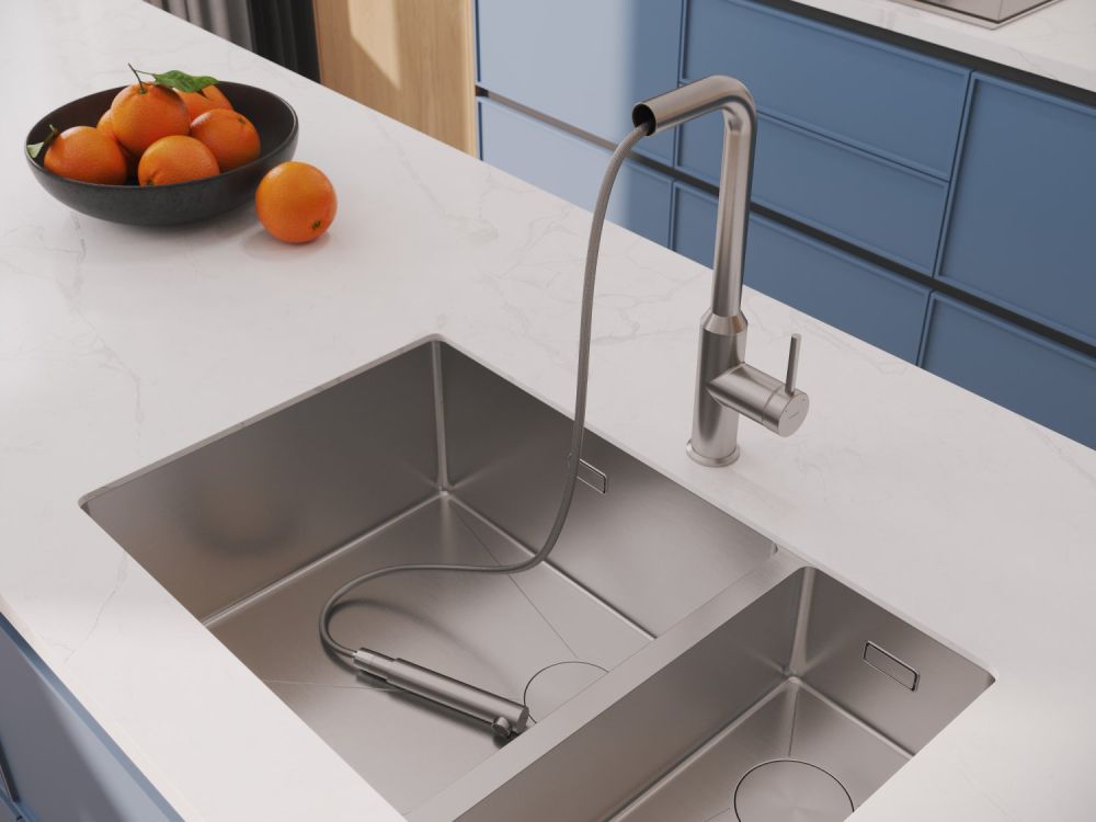 Смеситель для кухни Cersanit FLAVIS однорычажный с выдвижным изливом сатин (68248), артикул 68248