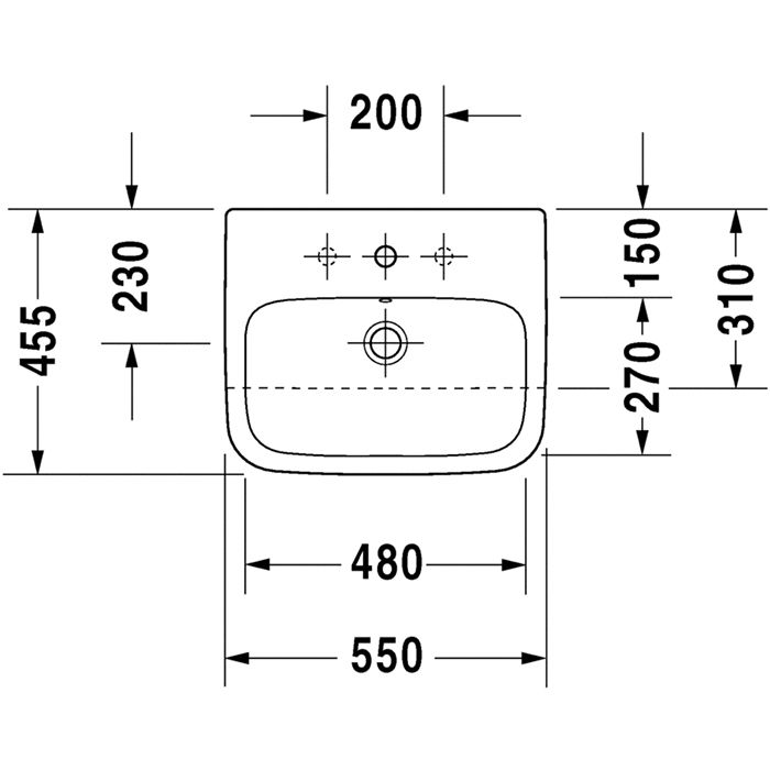 Duravit DuraStyle Раковина  встраиваемый до половины с перел., с 1 отв. под смес., включая крепление для встраивания в деревянную столешницу, 550x455м