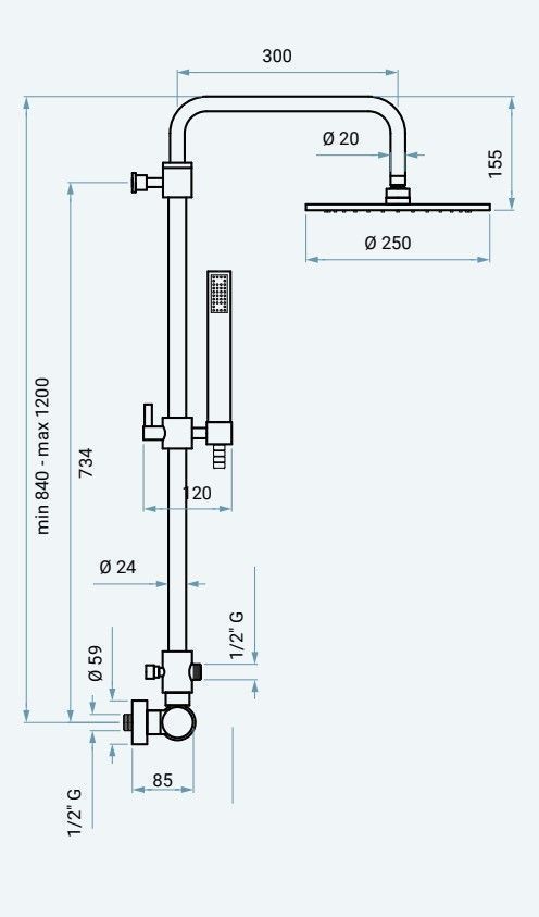 Emmevi Filobrass, душевая колонна из латуни, регулируемая по высоте 84-120 см: со смесителем и круглым антикальковым верхним душем 25 см, цвет черный