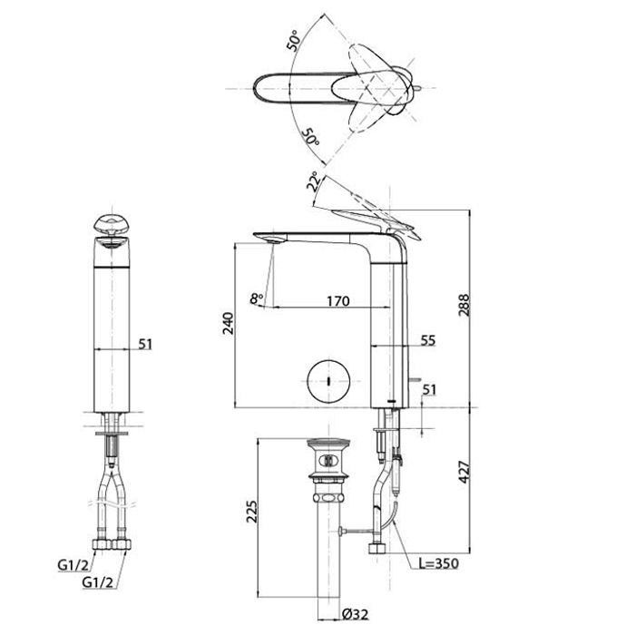 TOTO ZA Смеситель для раковины высокий на 1 отв,со сливным клапаном, цвет хром САНКЦИИ!!!