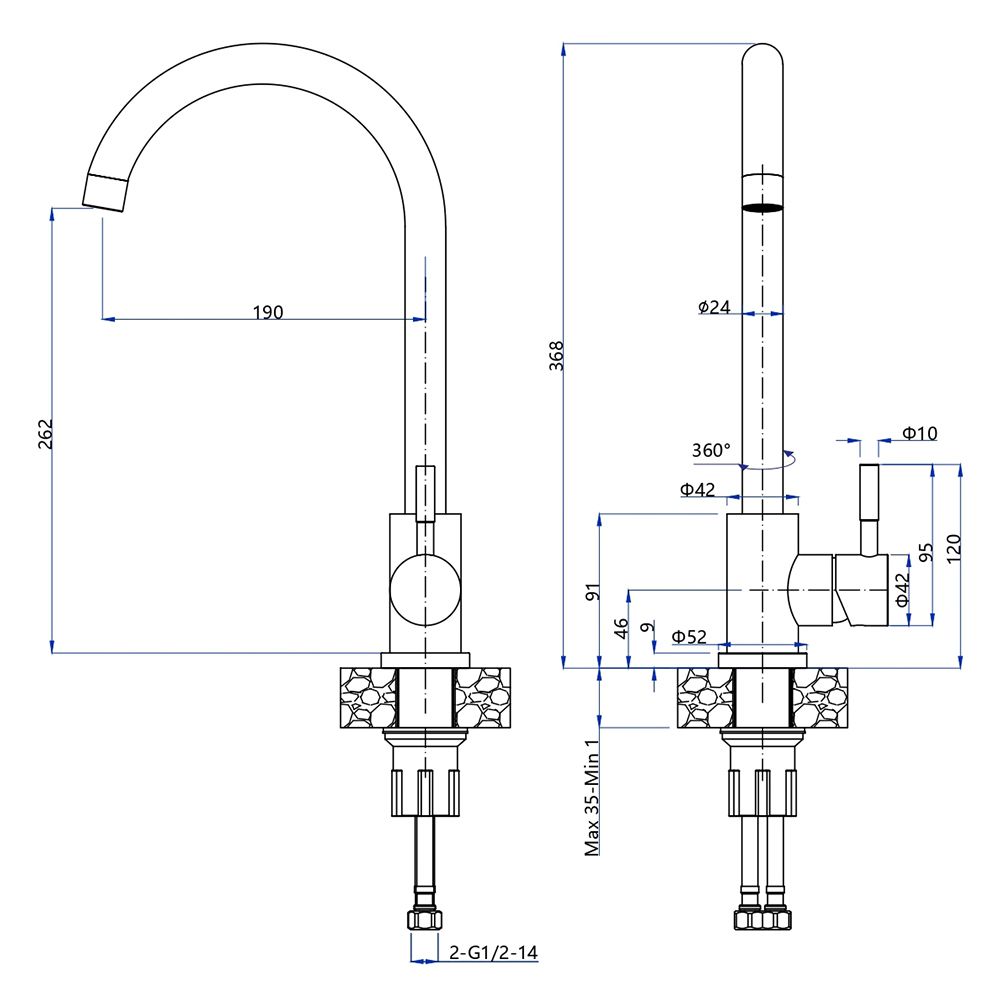 Смеситель для кухни GranFest Z-5410, графит, артикул Z-5410 графит