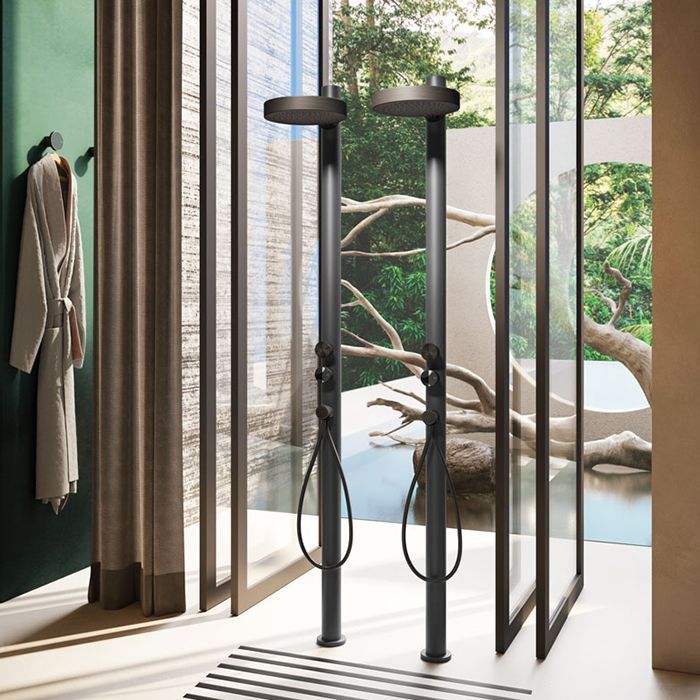 GESSI Origini Внешние части для уличной душевой стойки на 2 выход, Доукомплектовать арт. 66212 и душевой головкой , цвет Steel Brushed