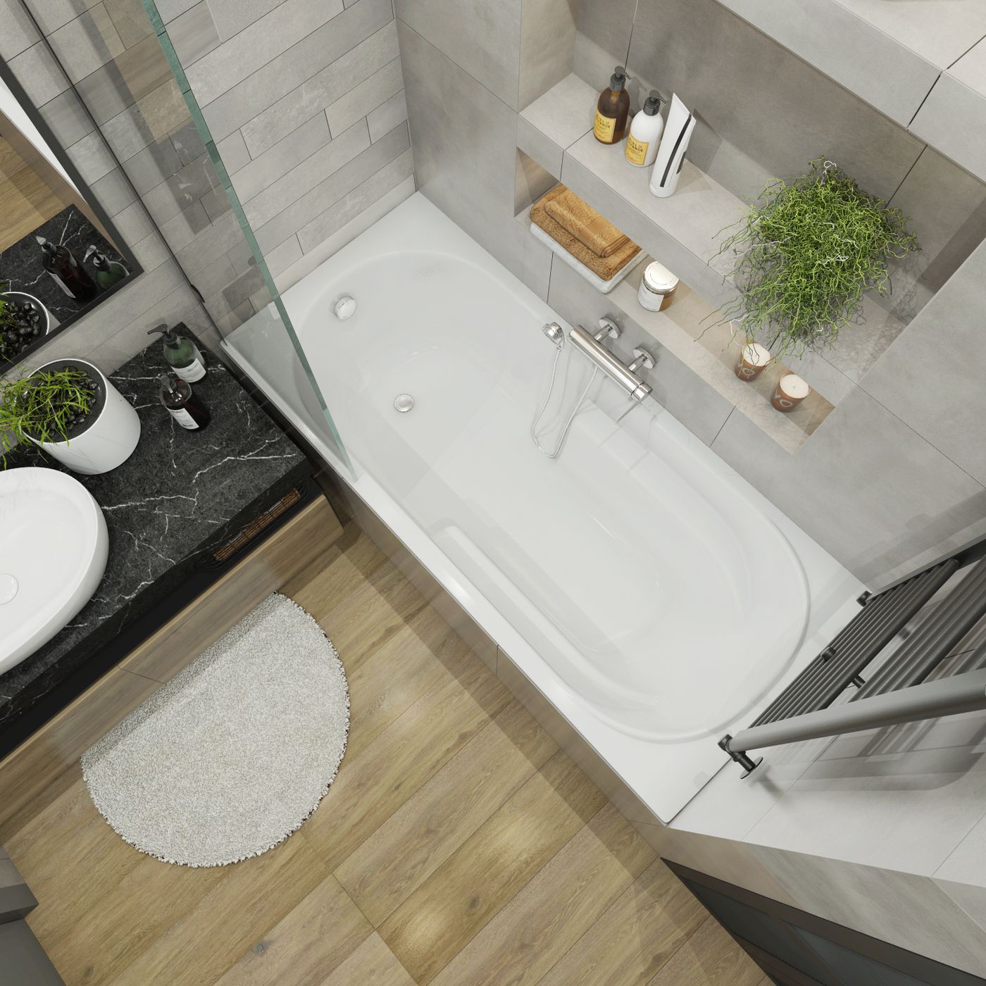 Комплект 3 в 1 Lavinia Boho Bristol S1-3502006P, акриловая ванна 160x75 см, металлический каркас с монтажным набором, мягкий силиконовый подголовник