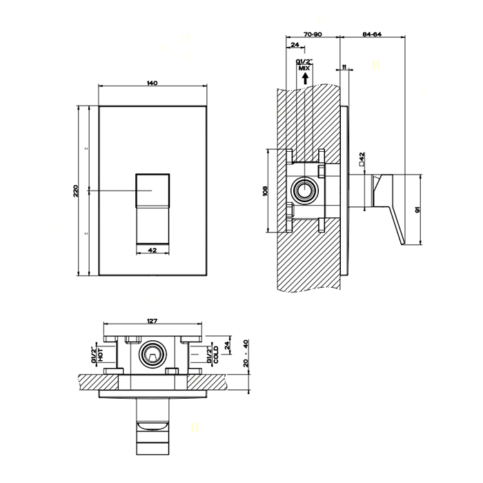 Gessi Rettangolo K Встраиваемый однорычажный смеситель для душа (внешняя часть), цвет: хром